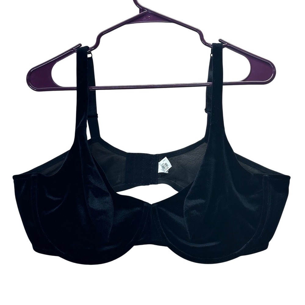 Lane Bryant Cacique Intimates Black Velvet Underwire Bra 46D 1501‎ BLK Coquette